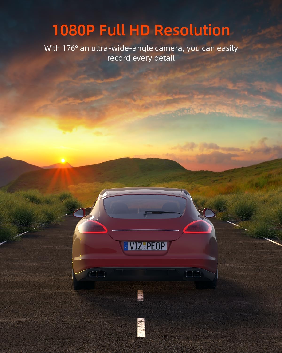 Dash Cam 1080P FHD Front Dash Camera for Cars, Dashcam with 176°Wide Angle, Night Vision, Parking Monitor,Loop Recording, G-Sensor,32G SD Card, Type C