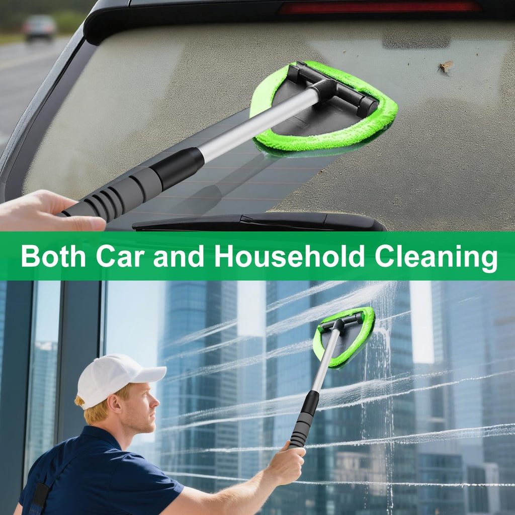 XINDELL Windshield Cleaner Tool – Upgrade Large Head Car Interior&Exterior Window Cleaning Kit with Extendable Handle & 4 Microfiber Pads, Auto Wiper Brush for Car, Trucks, SUVs, RVs & Home Windows
