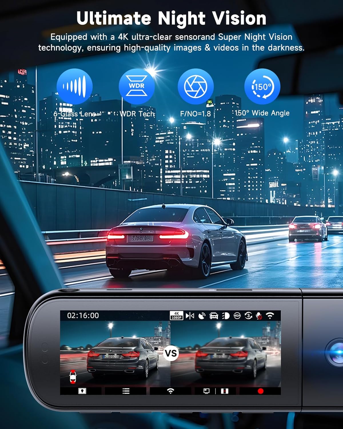 SARMERT 4K 3 Channel Dash Cam, Dash Cam Front and Rear C3, Free 64GB Card, 4K+1080P+1080P Dashcam, G-Sensor, WDR, APP, 5G WiFi, Night Vision, 24H Parking Monitor