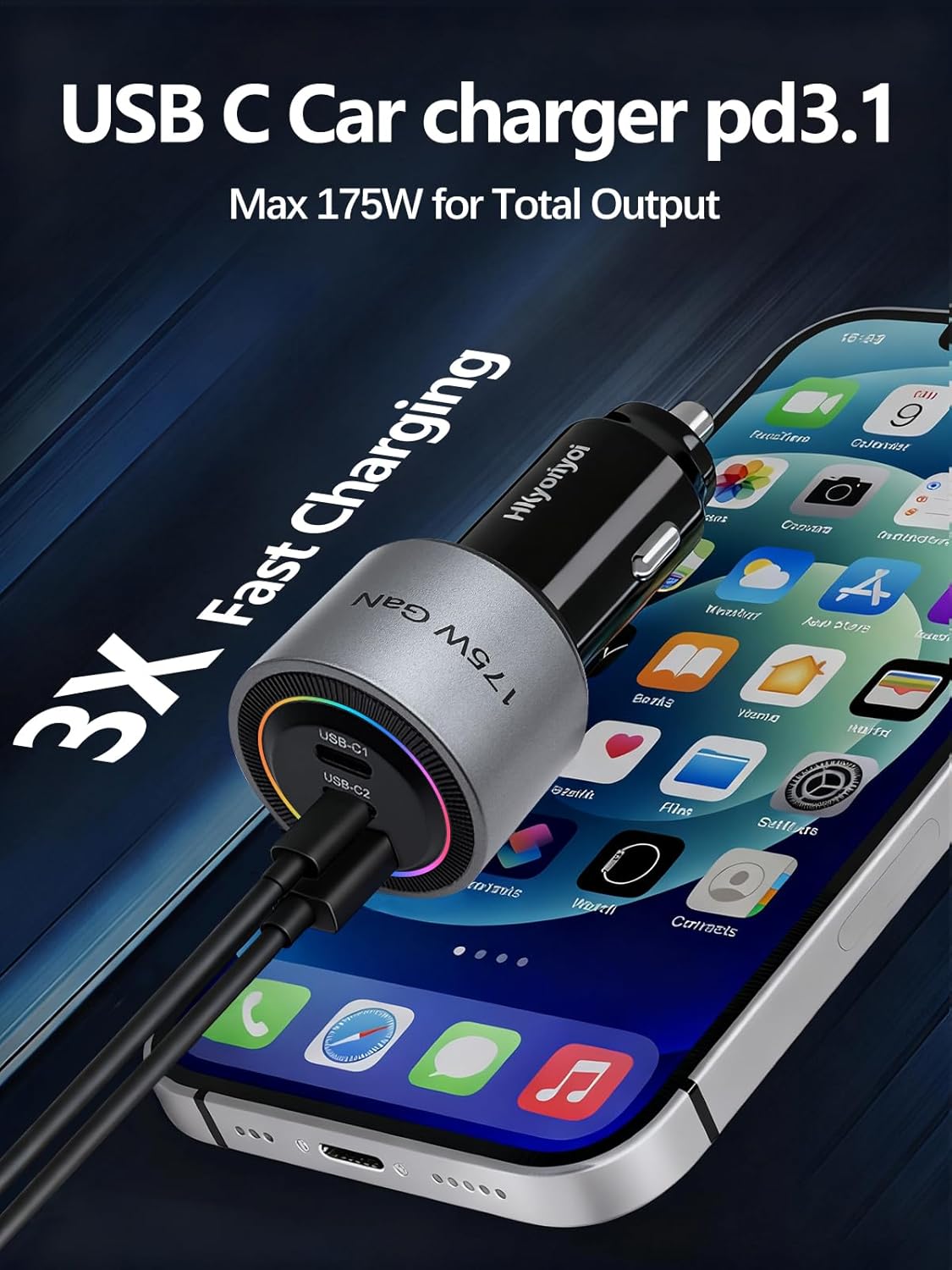 175W Car Charger Adapter Super Fast Charging PD3.1 140W/PD3.0 100W PPS45W QC3.0+PD 35W PPS25W+30W for iPhone 16 15 14 Max Galaxy S24/23/22 iPad MacBook Pro Air Type-C Laptop Pixel (1)