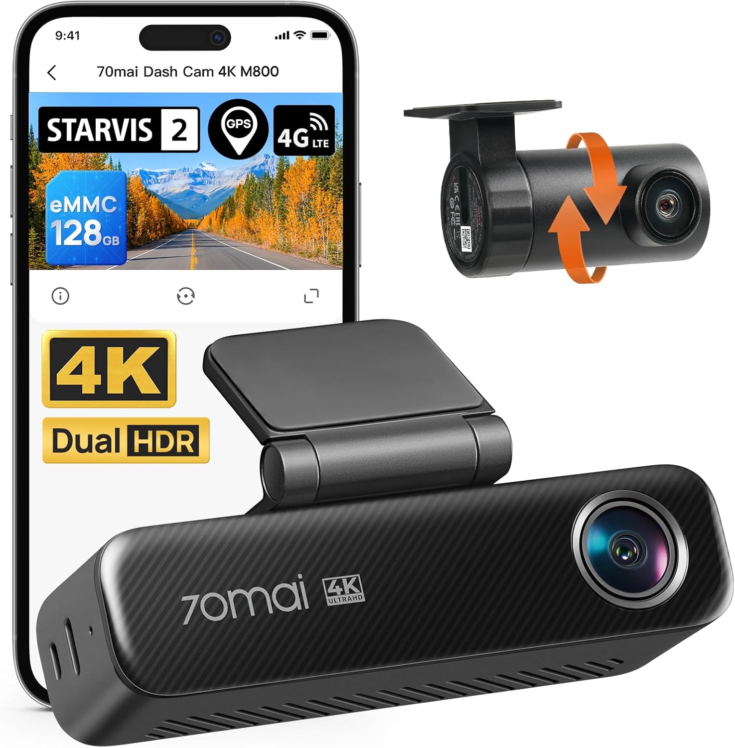 70mai Dash Cam M500, 2.7K Dash Cam Front, Dash Camera for Cars Built in eMMC 128GB, GPS, ADAS, Dashcam with HDR Night Vision,170° FOV, Parking Monitor, G-Sensor, Time-Lapse, App&WiFi, Voice Control