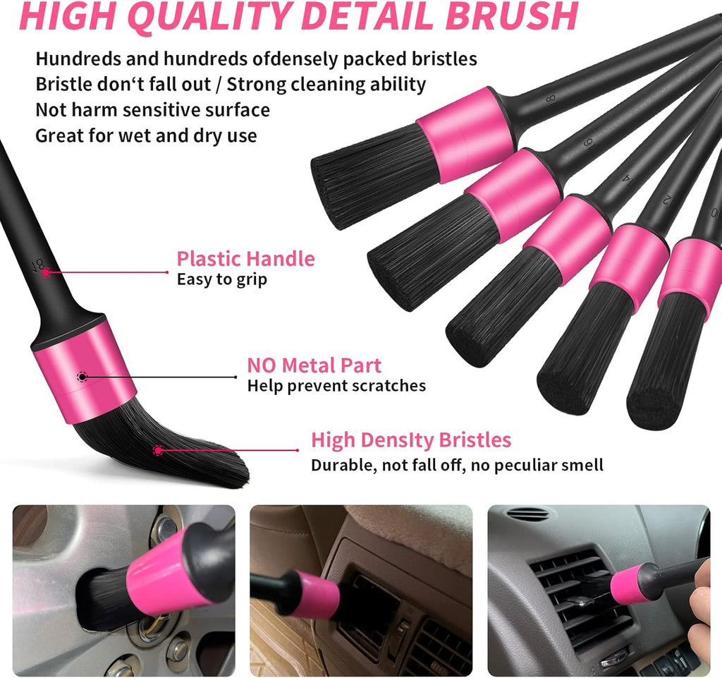 Pink Car Interior Detailing Kit, 16Pcs Car Cleaning Kit with High Power Handheld Vacuum, Detailing Brush Set, Cleaning Gel, Windshield Cleaning Tool, Complete Car Cleaning Supplies for Women