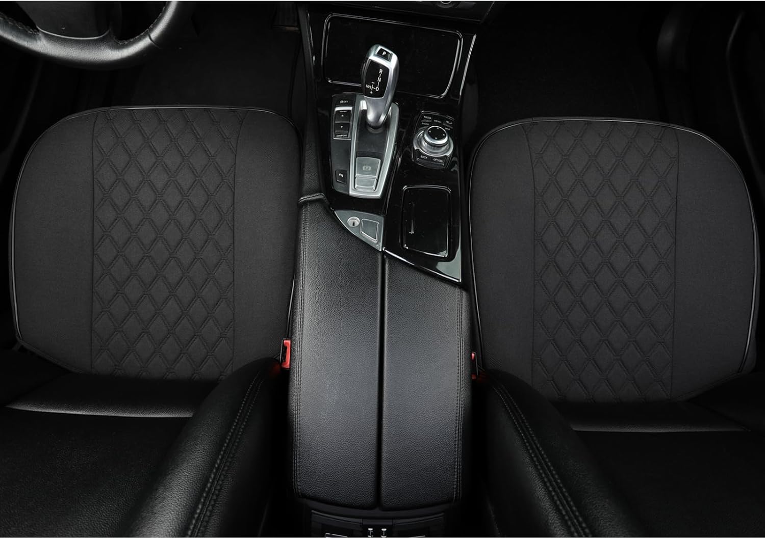 West Llama Linen Front Car Seat Cover Protector Anti-Slip Bottom Seat Cover Fits 95% of Vehicles,Wrapping Around The Bottom,Diamond Pattern(Black-2Pcs)