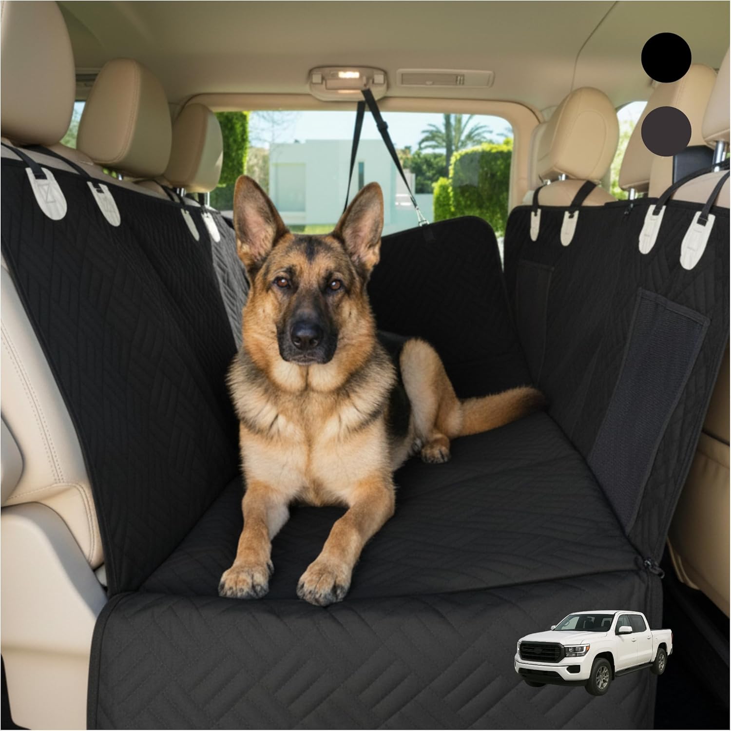 Premium Dog Back Seat Extender | Supports 400 lbs | Waterproof Hard Bottom & Non-Slip Design | Pet Seat Cover with Mesh Window & Storage Pocket | Fits Cars, SUVs & Truck (Black)