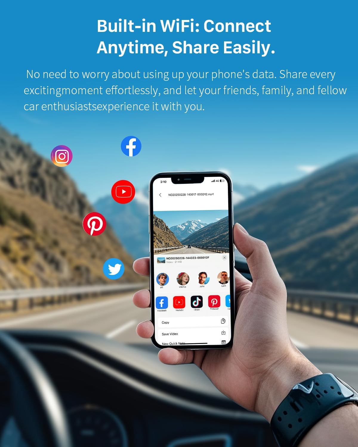 KAWA 2K Dash Cam for Cars with Voice Control - Stealth Display Tiny Dashcam Front Included 32GB Micro SD Card, Super Night Vision, 1296P QHD, G-Sensor, Built in WiFi & App Car Camera