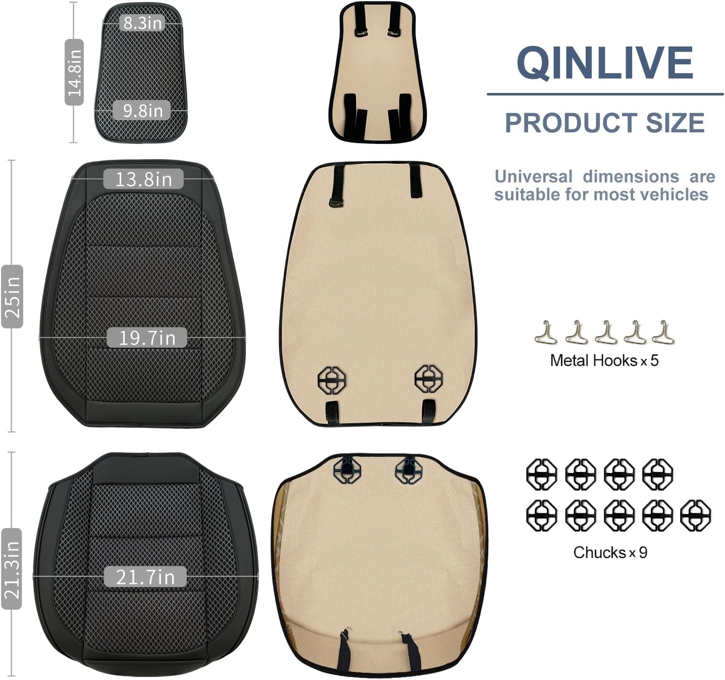 2 Pack Ventilated Cooling Car Seat Covers for Summer, 3D Air Mesh Breathable Leather Front Seat Protectors with Storage Pocket, Universal Fit Non-Slip Seat Cushion for Car Truck SUV(Black)