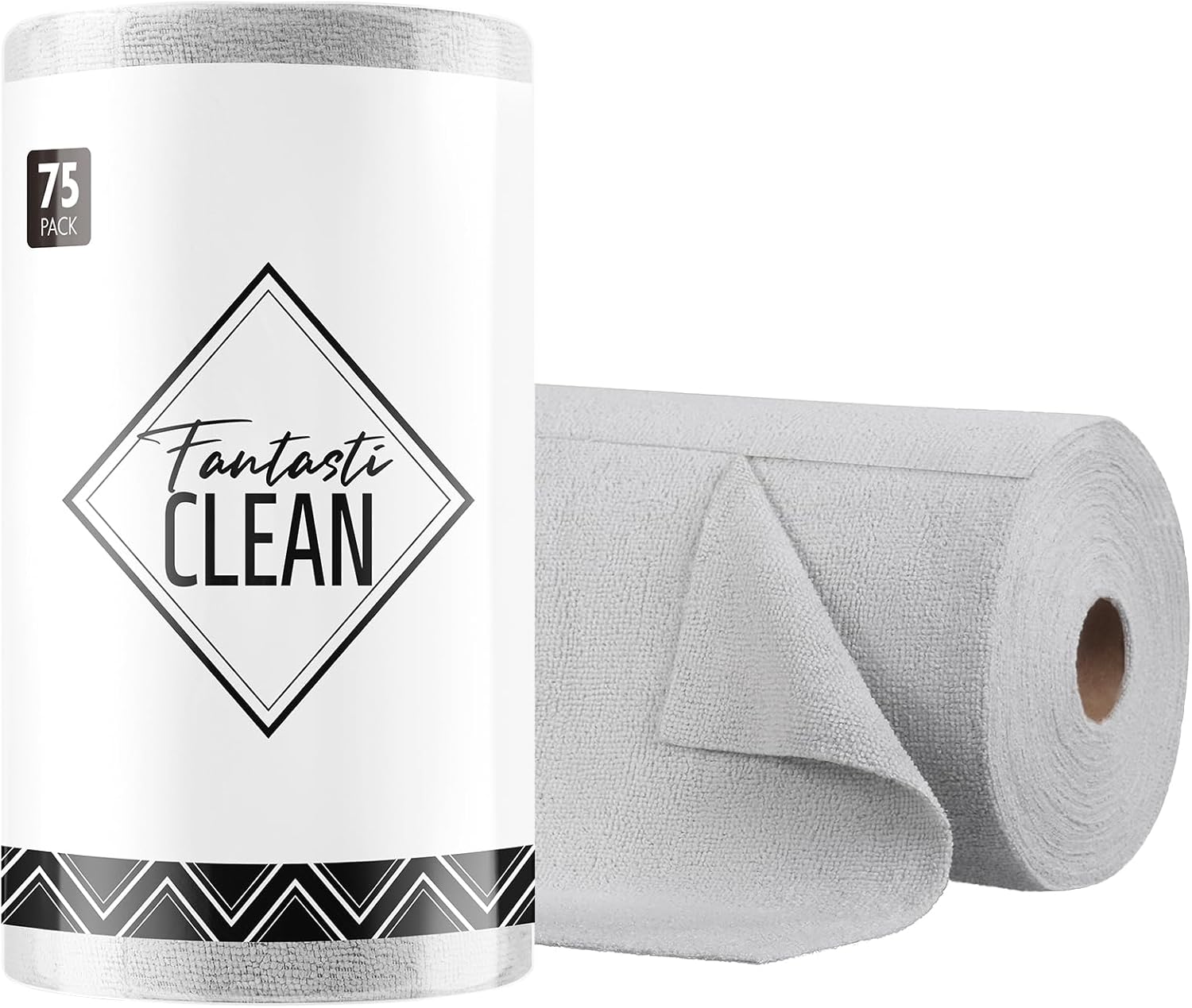 Fantasticlean Microfiber Cleaning Cloth Roll -75 Pack, Tear Away Microfiber Towels, 12" x 12", Reusable, Washable, Scratch Free, Ultra Absorbent Dishcloth for Home Supplies, Car, Pet, Kitchen (Beige)