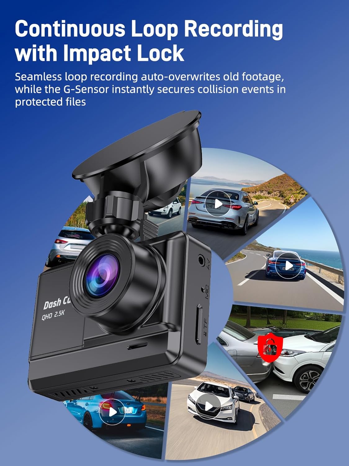 2.5K+1080P Mini Dash Cam Front and Rear, Dash Camera for Cars with 32GB SD Card, 2.45 inch IPS Screen, 2 Mounting Ways, Night Vision, WDR, G-Sensor Lock, Loop Recording, Parking Monitor, Black