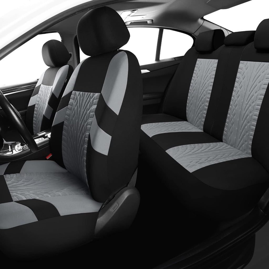 VarCozy Car Seat Covers Full Set, Front & Split Rear Bench for Car, Universal Cloth SUV, Sedan, Van, Automotive Interior Covers, Airbag Compatible, Black&Grey (VC-01-B1)