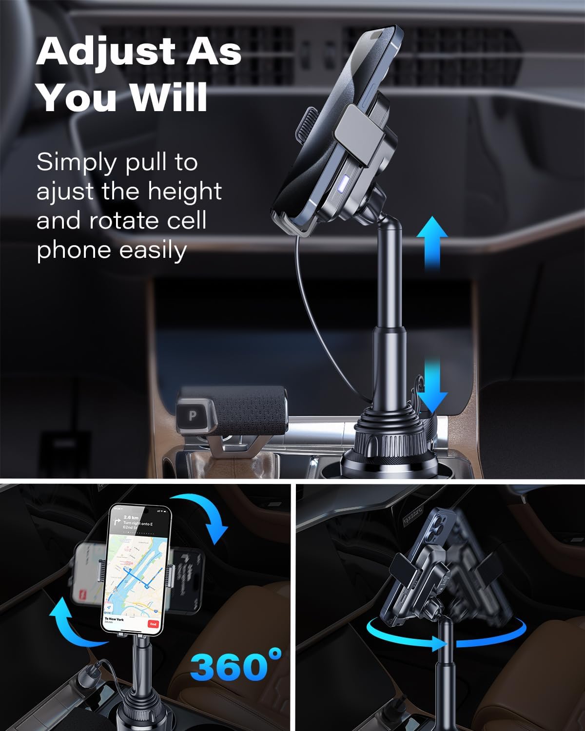 1Zero Auto Clamping Wireless Car Charger Sturdy Cup Phone Holder Mount 15W Fast Charging for iPhone 16 15 Pro Max Plus 14 13 12 11 XS X Samsung S24 Ultra S23 S22 S22 S21 S20 Pixel 8 Pro 7 6 5 4