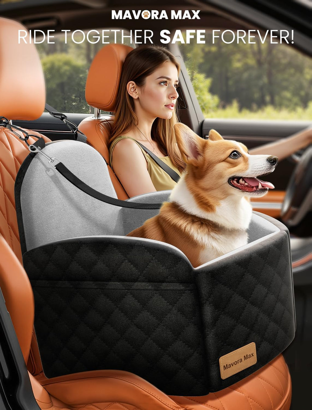 (Up to 35lbs Small/Medium Dog Car Seat Booster Dog Seat for Car Portable with Adjustable Seatbelts Pet Travel Car Bed Seat for SUV, Truck, with Memory Foam Cushion (Black/Grey)
