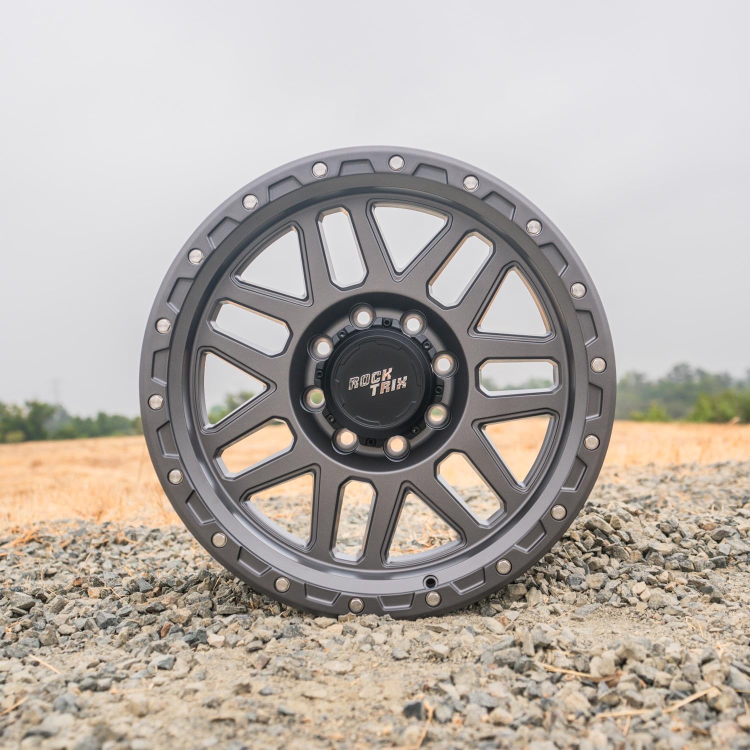 RockTrix RT110 20 inch Wheel 8x180 Compatible with Chevrolet Silverado 2500HD 3500HD, 20x9 (-12 Offset, 4.5 Backspace), Gunmetal, Also fits GMC Sierra 2500HD 3500 HD