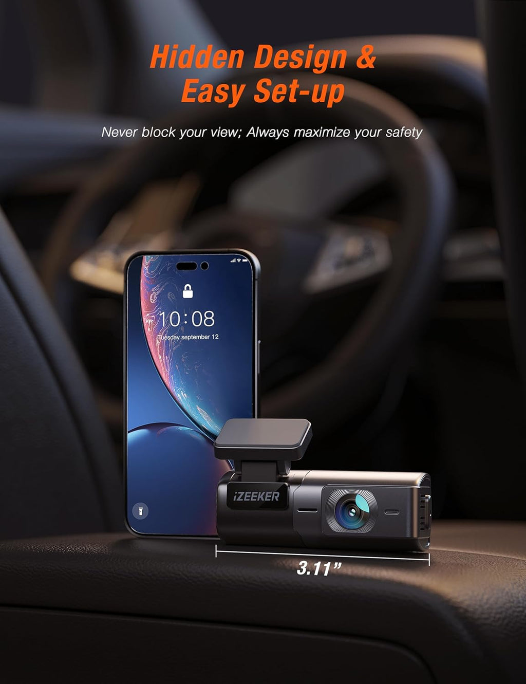 iZEEKER 2.5K Dash Cam WiFi Dash Camera for Cars, Mini Car Camera 1440P Front Dashcams with App, Free 32GB Card, Night Vision, WDR, G-Sensor, Loop Recording, 24H Parking Mode Supports