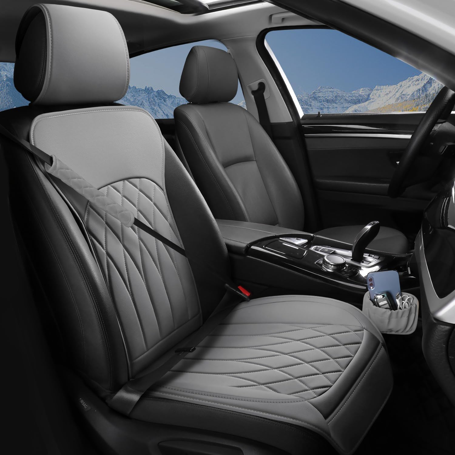 2 Pack Leather Front Car Seat Covers, Universal Sideless Car Seat Protectors with Storage Pocket and Seat Belt Pads, Waterproof Automotive Seat Cover for Cars Trucks SUV(Purple)