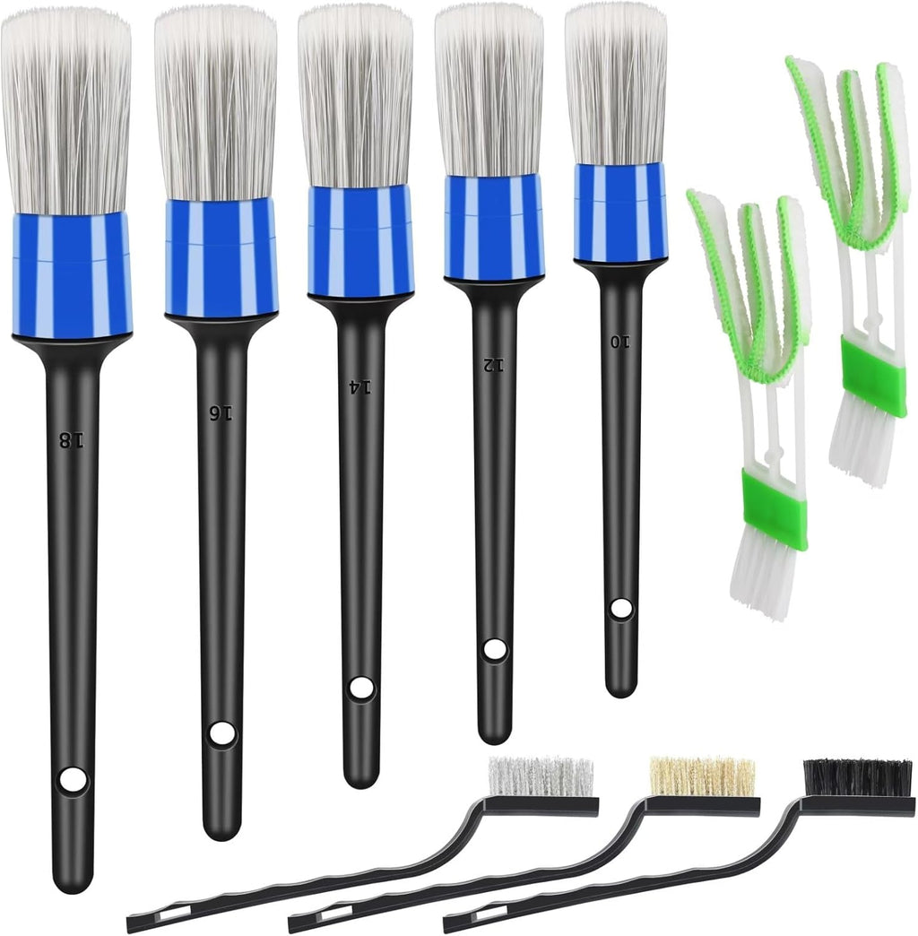 10pcs Auto Car Detailing Brush Set Car Interior Cleaning Kit Includes 5 Boar Hair Detail Brush,3 Wire Brush, 2 Air Vent Brush for Cleaning Car Interior Exterior, Dashboard Engines Leather Wheel