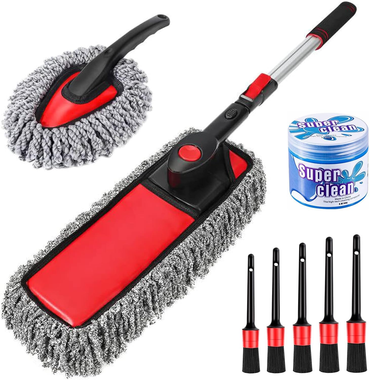Wontolf 62'' Car Wash Brush with Long Handle Chenille Microfiber Car Wash Mop Mitt Kit Car Detailing Brush Cleaning Kit Window Squeegee Car Duster Drying Towels Tire Brush for Cars RV Truck Boat