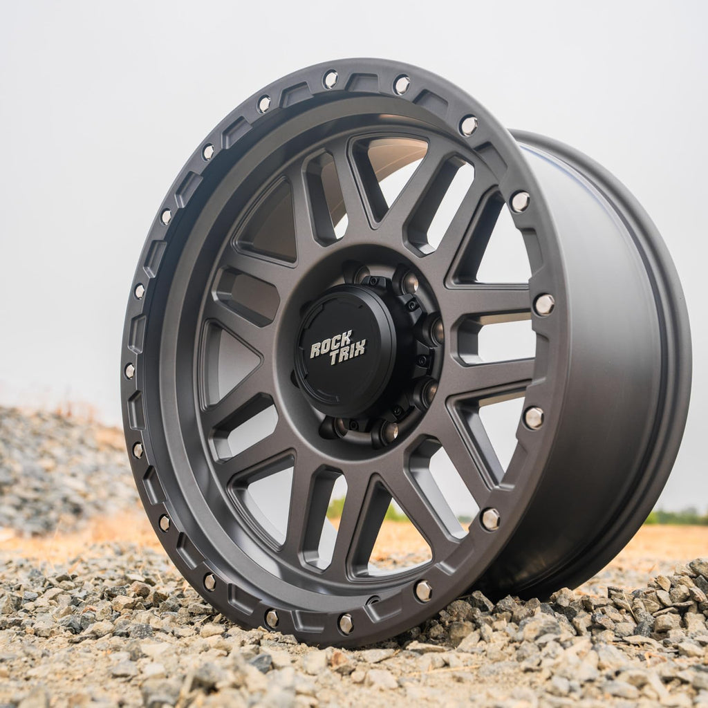 RockTrix RT110 20 inch Wheel 8x180 Compatible with Chevrolet Silverado 2500HD 3500HD, 20x9 (-12 Offset, 4.5 Backspace), Gunmetal, Also fits GMC Sierra 2500HD 3500 HD