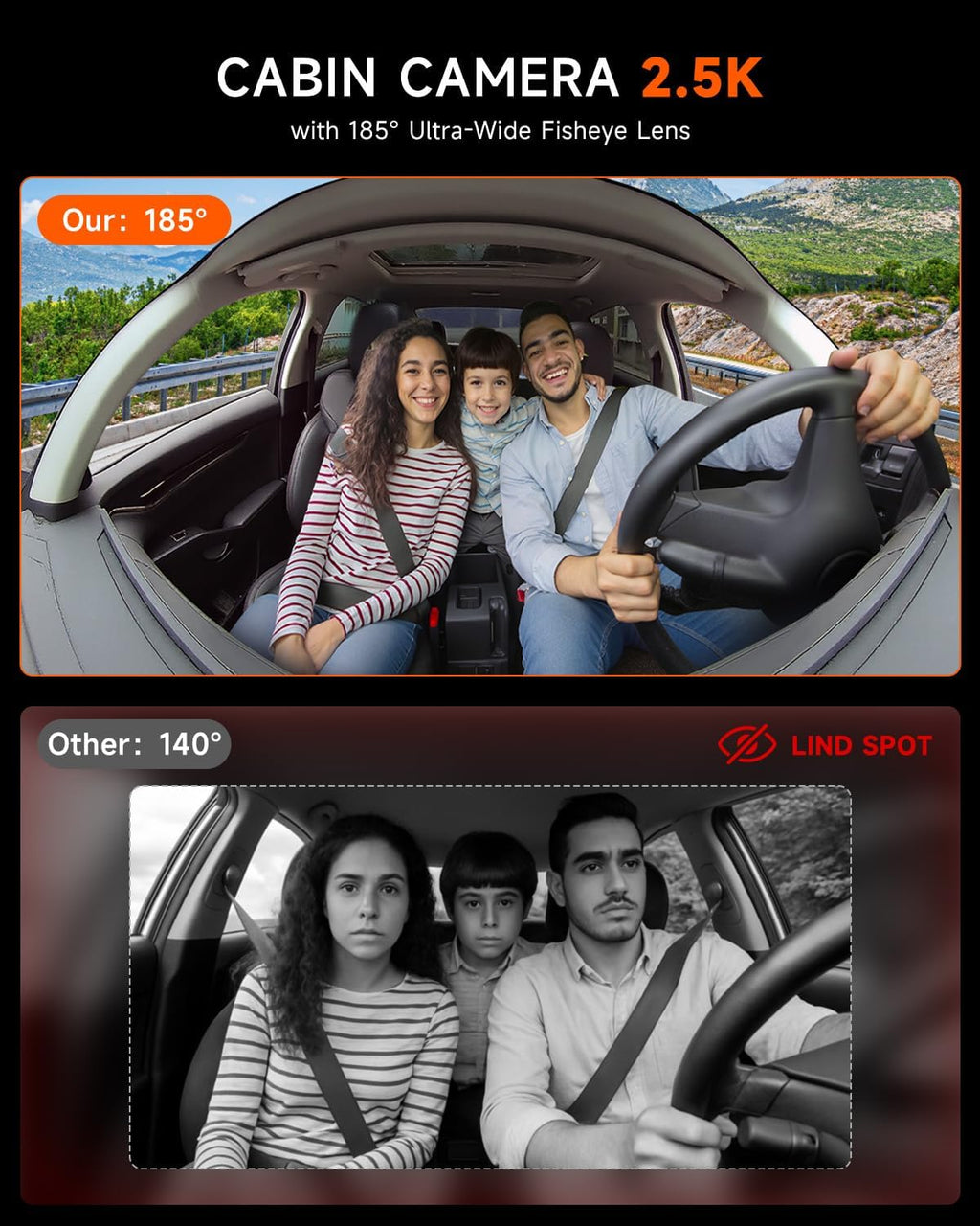 4K Dash Cam Front and Inside, 360 Camera for Car 2-Channel Dashcam 160°+185° Ultra Wide Angle, 4K/2.5K WDR, IR Night Vision, WiFi & APP Control, GPS, G-Sensor, 64GB Card, GT820 Black