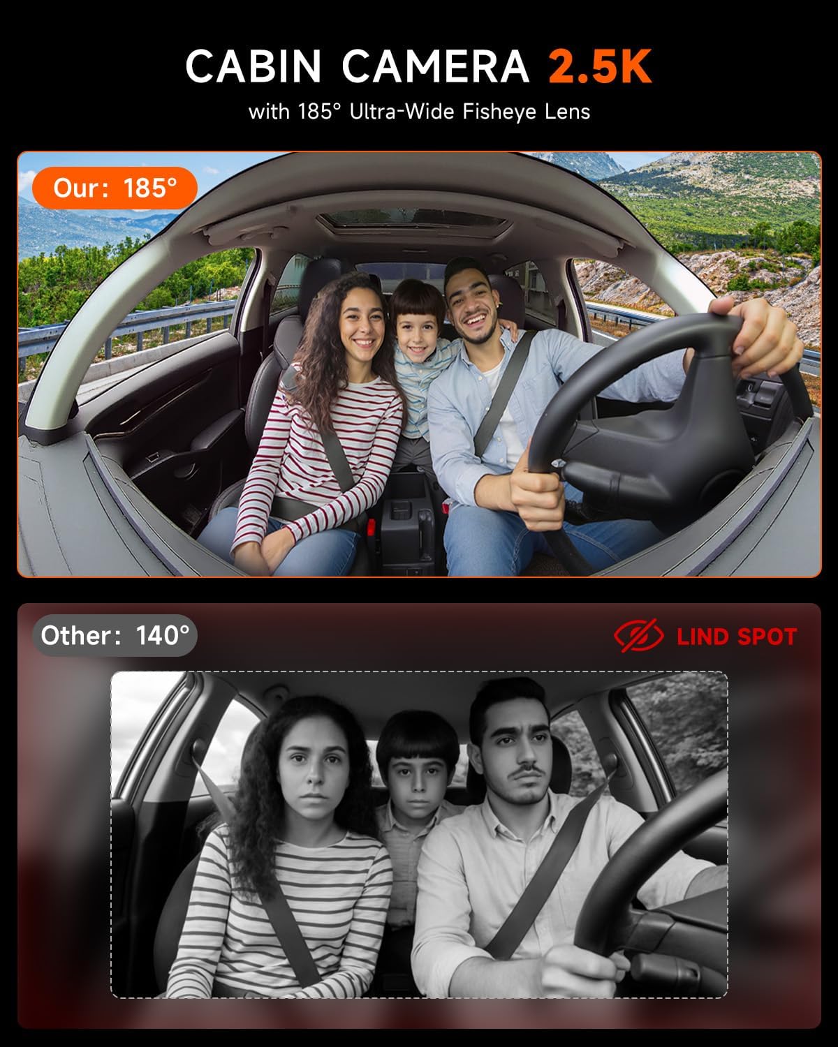 4K Dash Cam Front and Inside, 360 Camera for Car 2-Channel Dashcam 160°+185° Ultra Wide Angle, 4K/2.5K WDR, IR Night Vision, WiFi & APP Control, GPS, G-Sensor, 64GB Card, GT820 Black