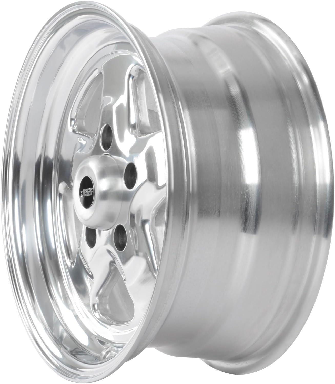 JEGS Sport Star Aluminum Wheel 15” x 7” | 5 x 4.75” Wheel Bolt Pattern Spacing | 0 mm Offset | 4” Backspacing | Polished Finish | 3.27” Center Bore | Includes Center Cap