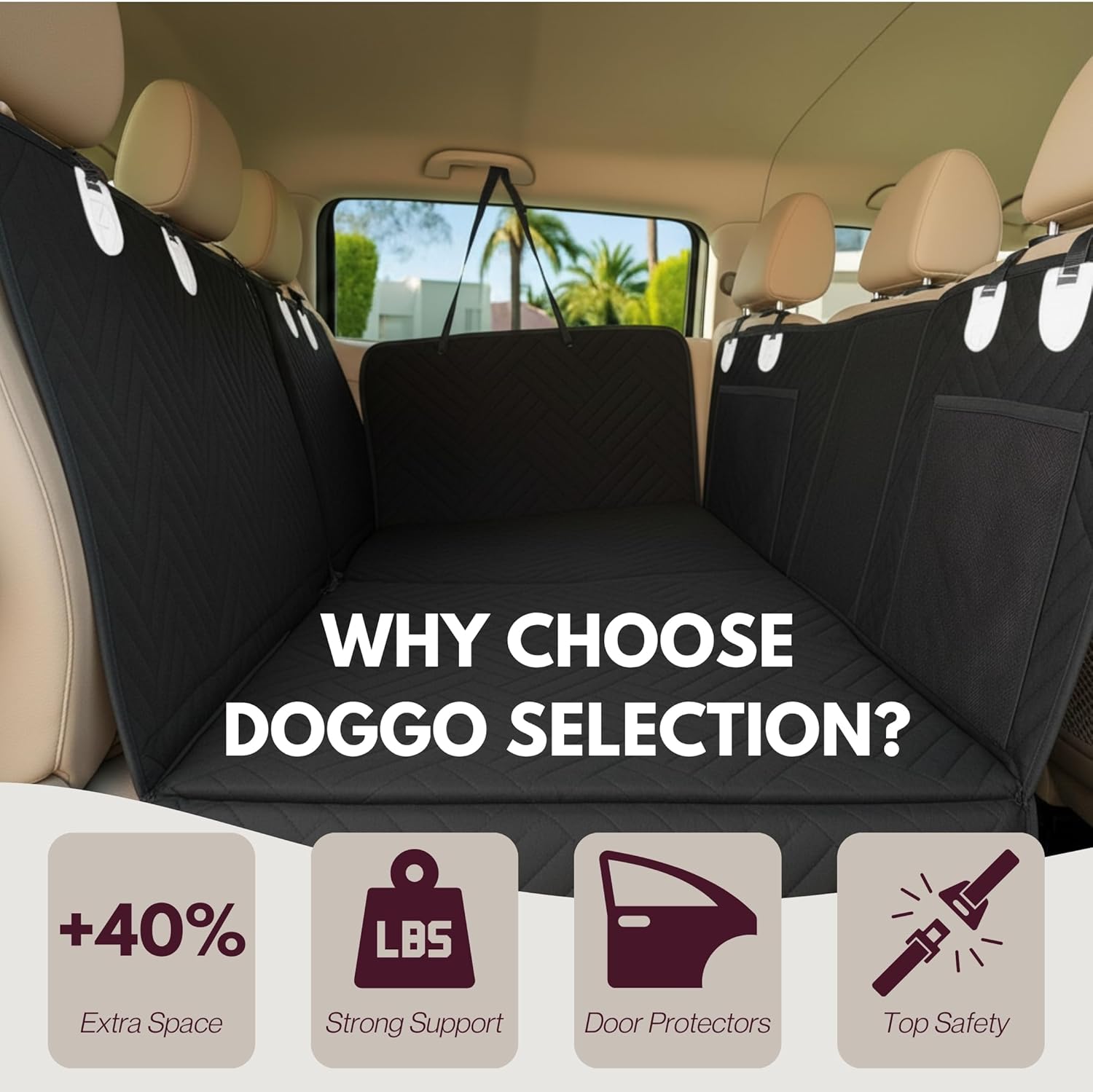 Premium Dog Back Seat Extender | Supports 400 lbs | Waterproof Hard Bottom & Non-Slip Design | Pet Seat Cover with Mesh Window & Storage Pocket | Fits Cars, SUVs & Truck (Black)