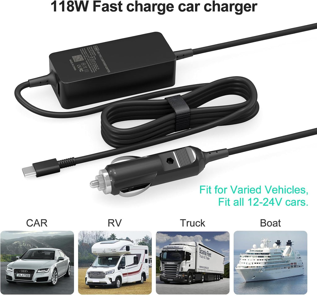 100W Car Charger, Laptop Car Charger Compatible with Dell Latitude/Precision/XPS, Compatible with MacBook Pro/Air, Compatible with HP Spectre/Elitebook, Compatible with Samsung DC Adapter