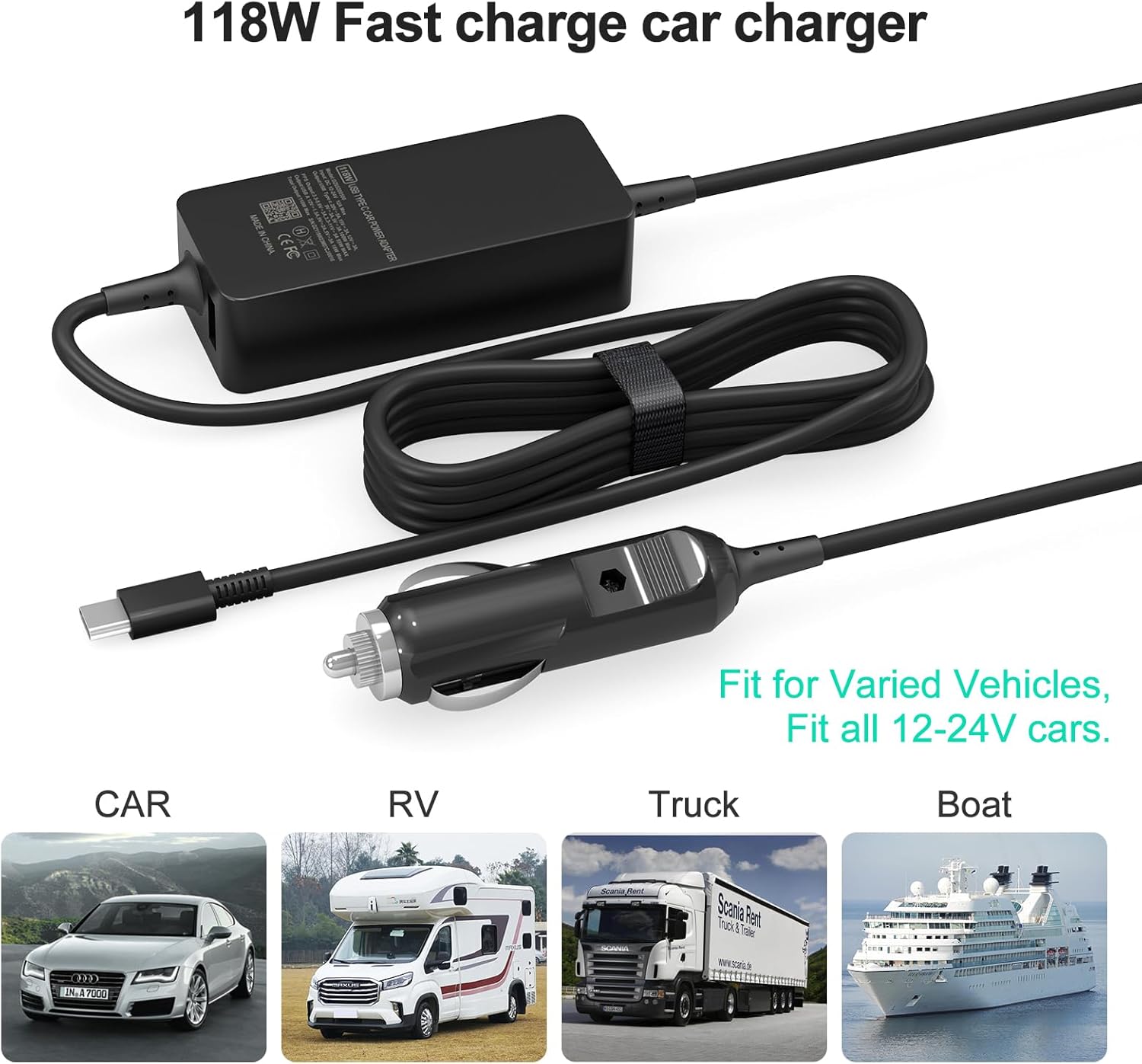 100W Car Charger, Laptop Car Charger Compatible with Dell Latitude/Precision/XPS, Compatible with MacBook Pro/Air, Compatible with HP Spectre/Elitebook, Compatible with Samsung DC Adapter