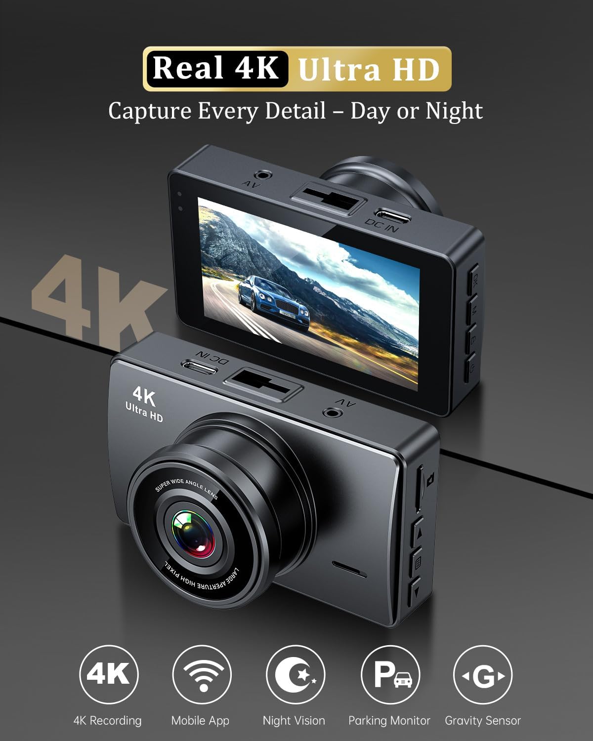 Dash Cam Front and Rear, Dash Camera for Cars 4K+1080, Dashcam Built-in WiFi, APP Control, 32GB Card Included, 3" IPS Touch Screen, 24H Parking Monitor, Night Vision, G-Sensor