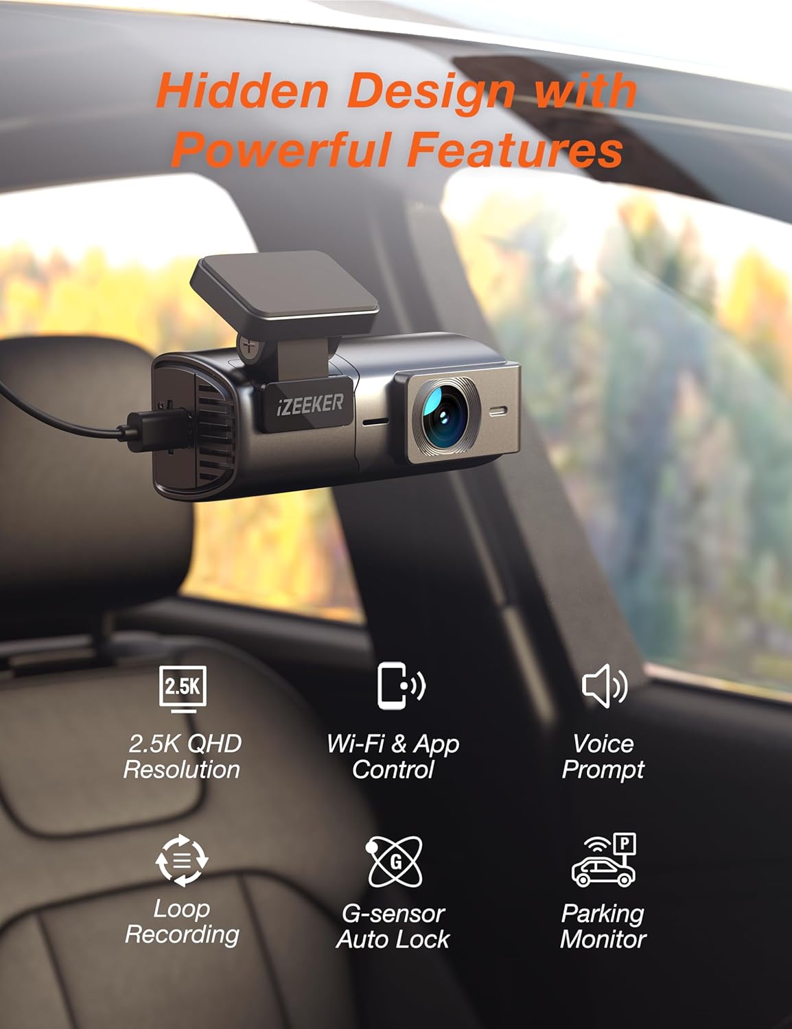 iZEEKER 2.5K Dash Cam WiFi Dash Camera for Cars, Mini Car Camera 1440P Front Dashcams with App, Free 32GB Card, Night Vision, WDR, G-Sensor, Loop Recording, 24H Parking Mode Supports