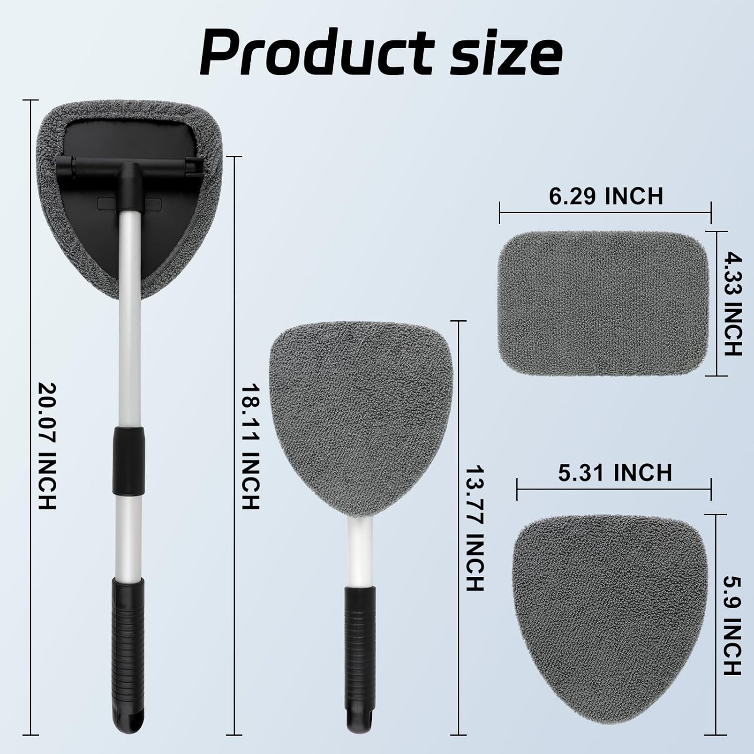 Windshield Cleaner Tool, Car Interior Window Cleaning Tool, Car Wash kit with 4 Reusable Microfiber Pads, 2 Extendable Handle and 2 Spray Bottles, Glass Wiper Kit for Windshield, Home Windows