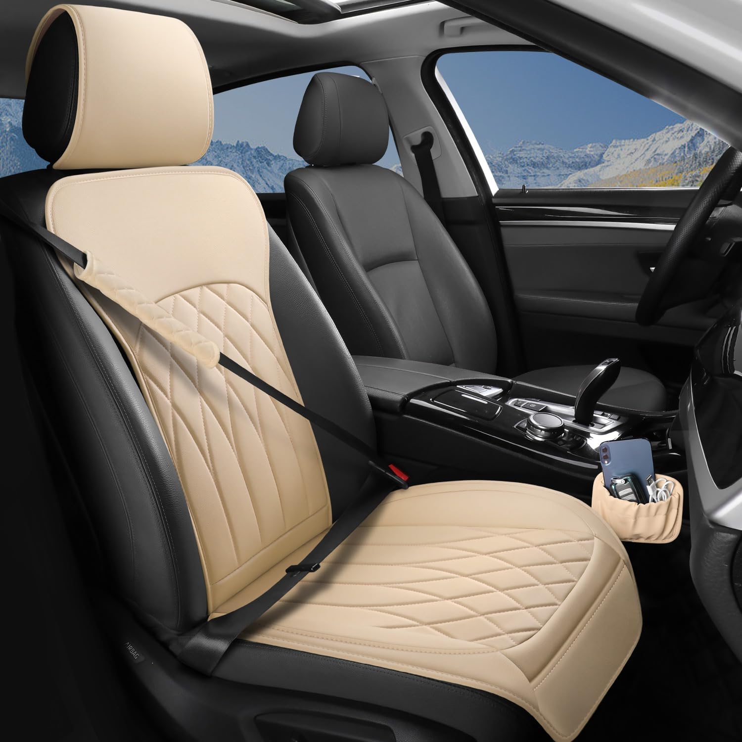 2 Pack Leather Front Car Seat Covers, Universal Sideless Car Seat Protectors with Storage Pocket and Seat Belt Pads, Waterproof Automotive Seat Cover for Cars Trucks SUV(Purple)