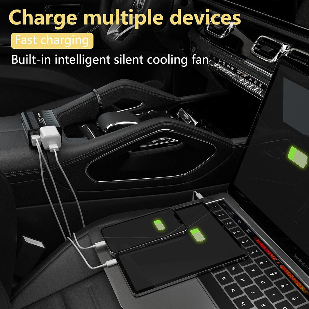 150W Power Inverter 12V DC to 110V AC Car Plug Adapter Outlet Converter with 3.1A Dual USB AC car Charger for Laptop Computer Black