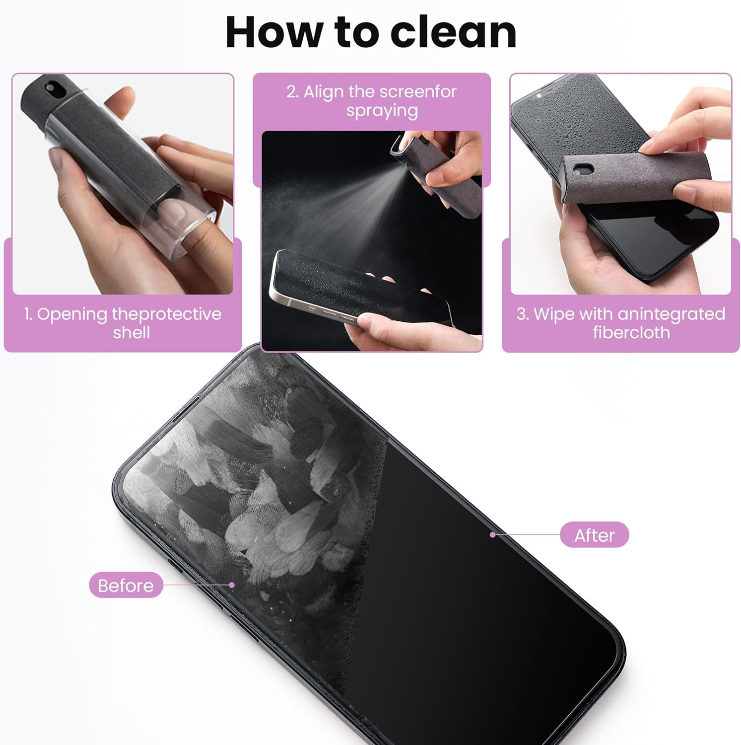 2 Pcs Screen Cleaner Kit, 3-in-1 Touchscreen Mist Cleaner Spray Bottle Tool & Microfiber Cloth for Phone/Laptop/Tablet/TV/Monitor/Car Screens(Pink+Grey)