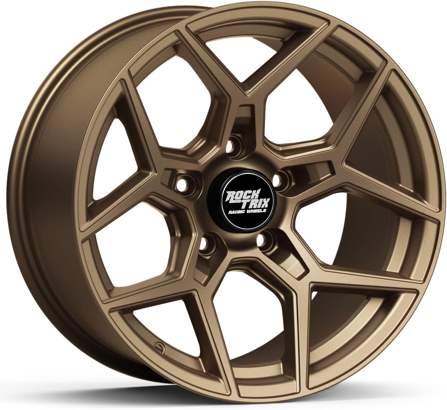 RockTrix RT105 17 inch Wheel Compatible with Jeep Wrangler YJ TJ 5x4.5 5x114.3 Bolt Pattern 17x9 (-12mm Offset, 4.5in Backspace) 71.5mm Bore, Bronze Wheel, Also fits Cherokee XJ Grand Cherokee ZJ