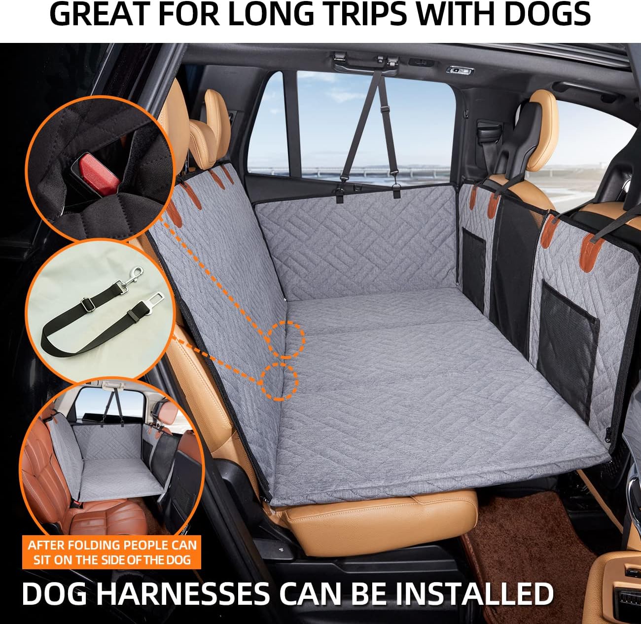 YJGF Back Seat Extender - Dog Car Seat Cover, Hammock for Dogs, Grey