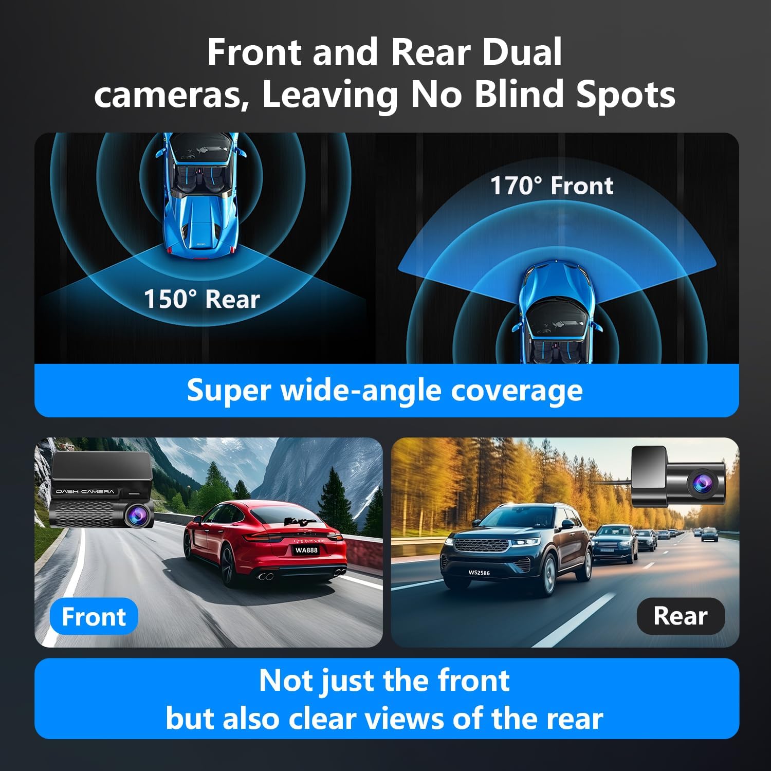 4K Dash Cam Front and Rear, 30FPS Dash Camera for Cars with UHD 2160P Night Vision, 3'' IPS Screen Dual Dashcam Built-in WiFi with GPS, App Control, 24H Parking Mode, G-Sensor