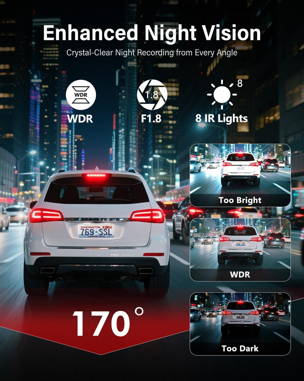 4 Channel Dash Cam Front and Rear Inside Left Right, 360 Degree View Dash Camera for Cars, 1080P Dashcam, 5G WiFi Car Camera with Night Vision, 24/7 Parking Monitor, G-Sensor, Free 64GB Card