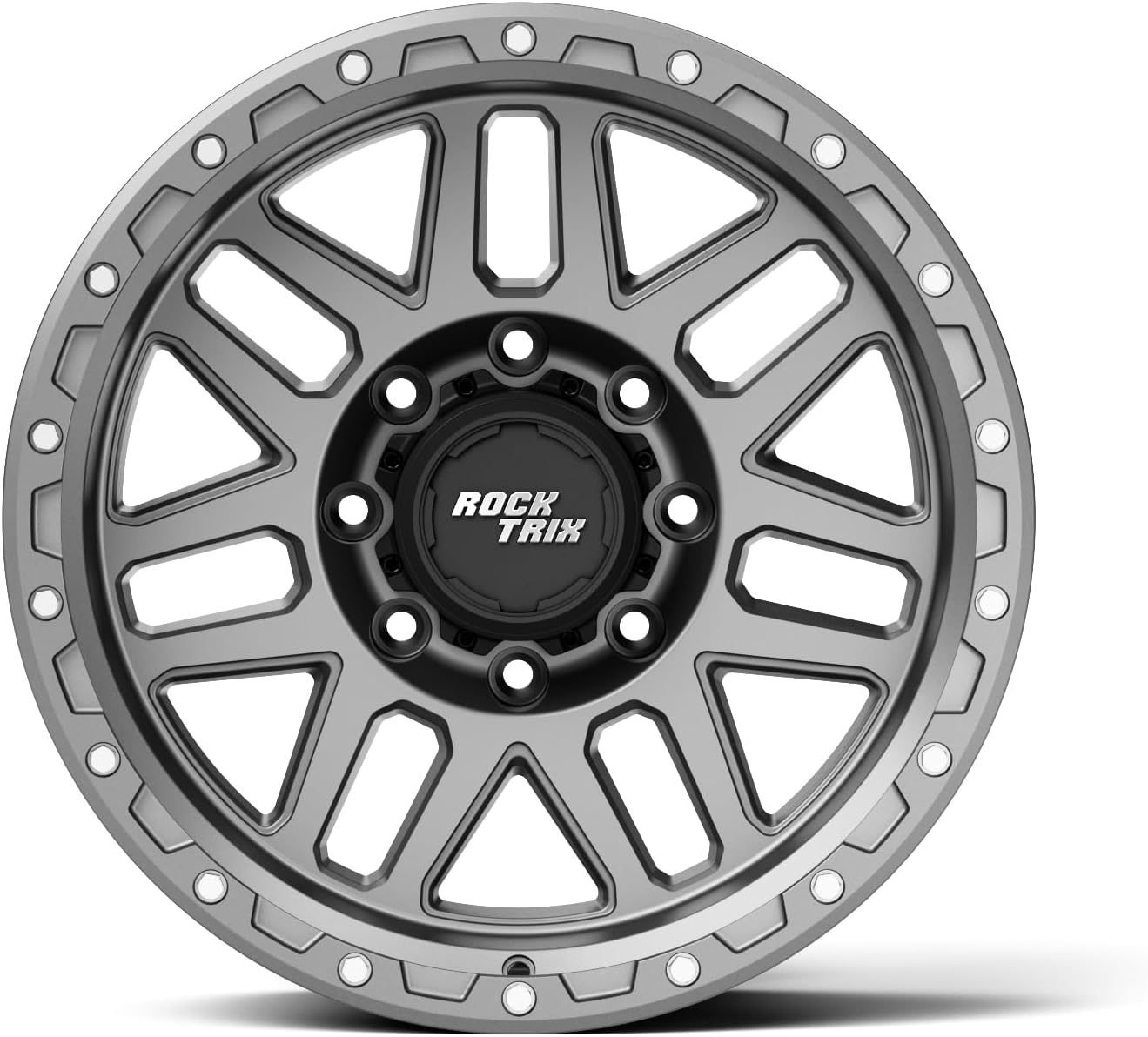 RockTrix RT110 20 inch Wheel 8x180 Compatible with Chevrolet Silverado 2500HD 3500HD, 20x9 (-12 Offset, 4.5 Backspace), Gunmetal, Also fits GMC Sierra 2500HD 3500 HD