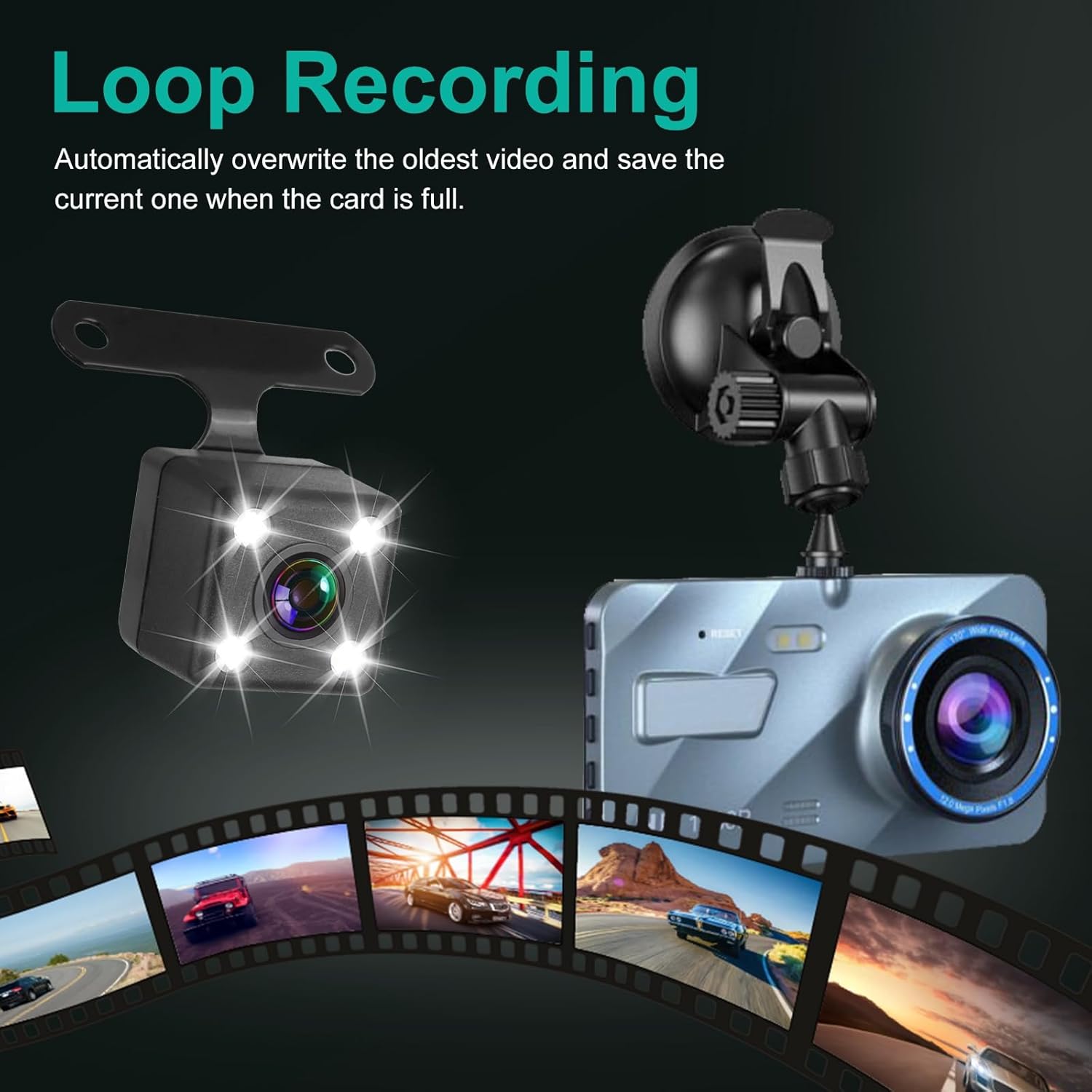 Dash Cam Front and Rear, 720P FHD Dual Dash Cam Front Rear Car DVR Dash Camera with 4-inch HD Display, Car Dashcam Video Recorder with Night Vision,G-Sensor,Loop Recording,HDR Motion Detection