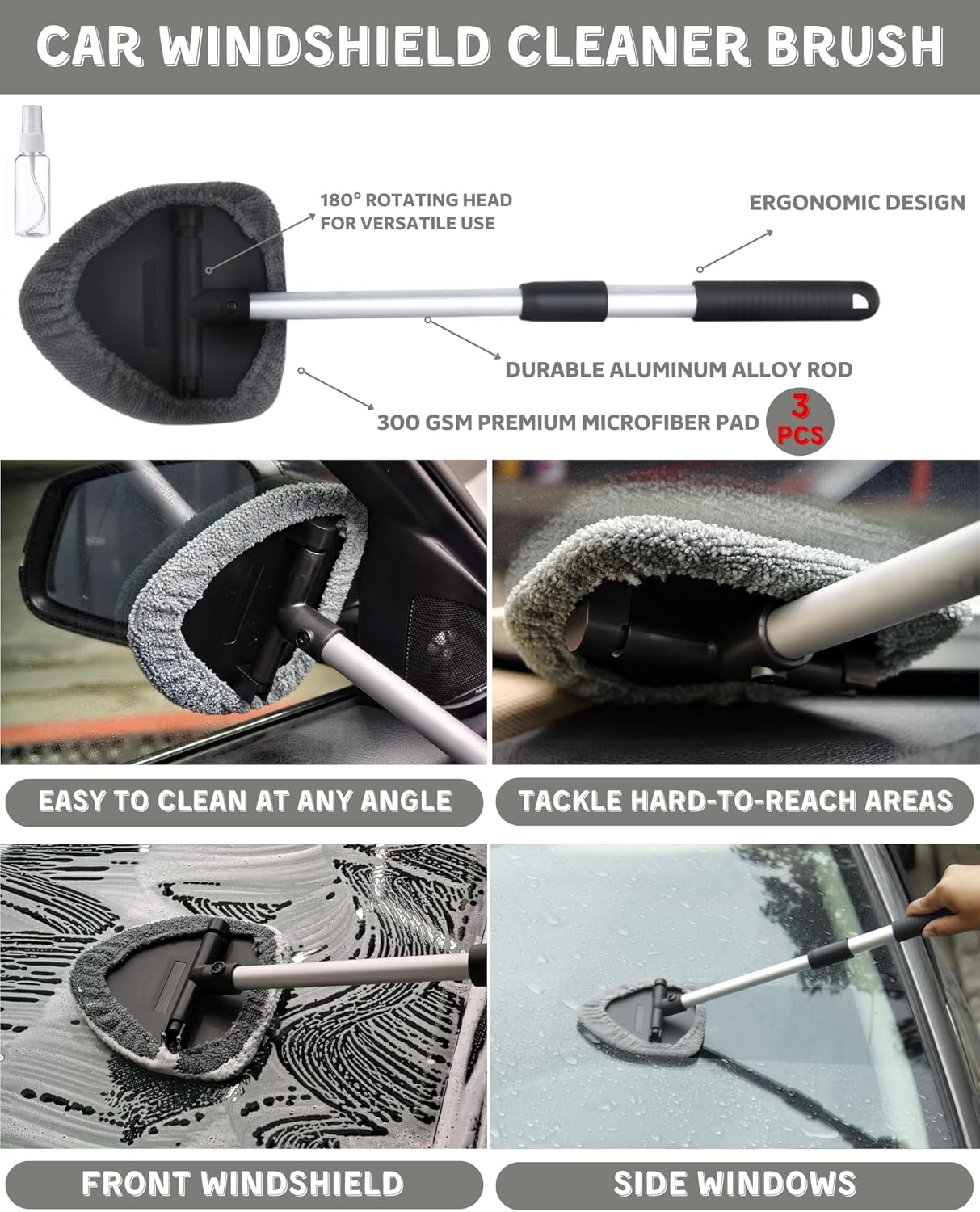 18Pcs Professional Car Interior Detailing Kit All-in-One Cleaning Tools for Windows, Dashboard, Vents, Windshield Cleaner Brush, Magic Sponge, Chamois Cloth, Detailing Brushes & Accessories