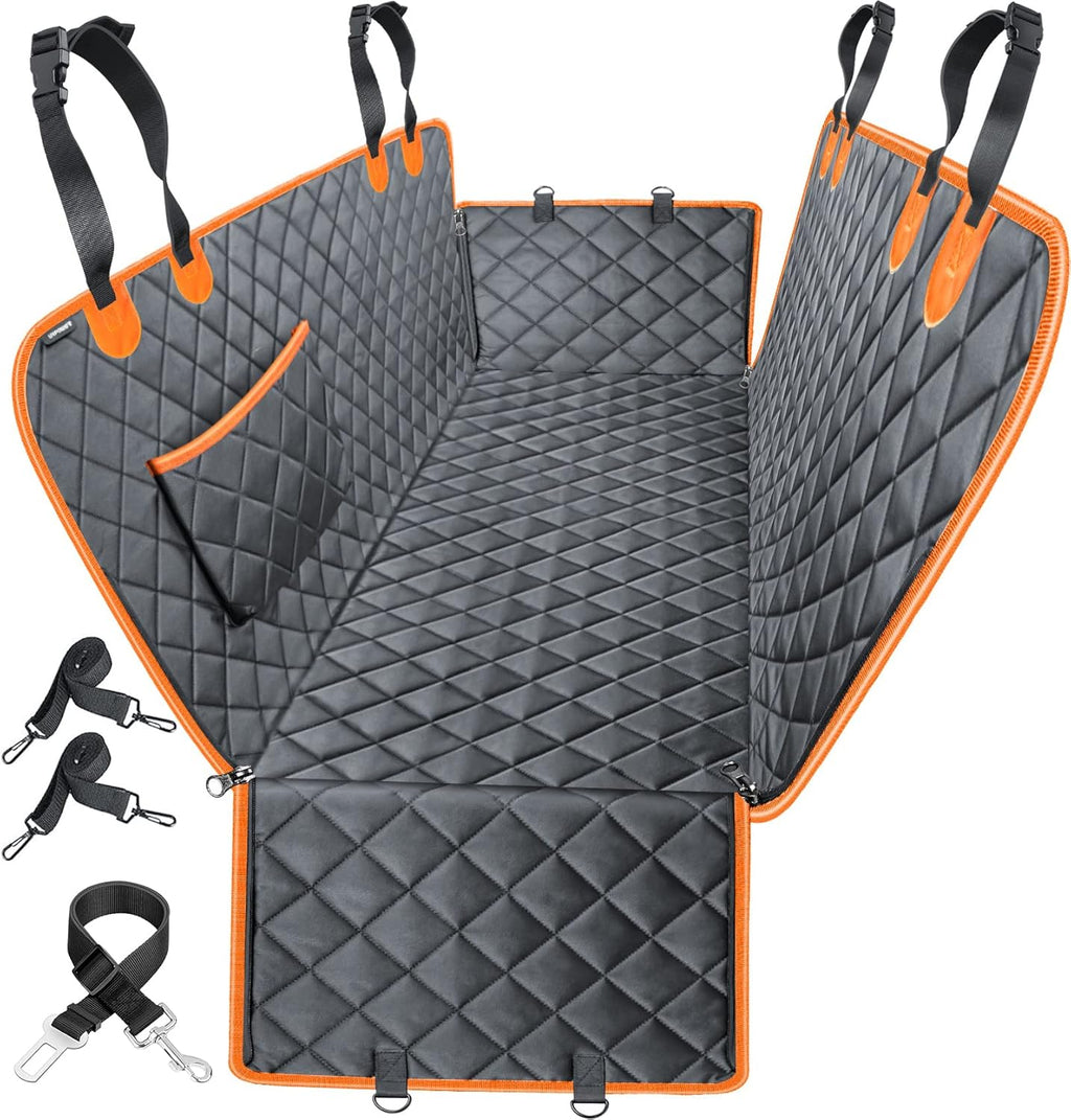 URPOWER Back Seat Extender for Dogs - Hard Bottom Dog Car Seat Cover with 1PC Leak-Proof Pee Pad, Foldable Dog Hammock for Car, SUV, and Truck, Pet Rear Seat Protector Dogs Travel Bed with Mesh Window