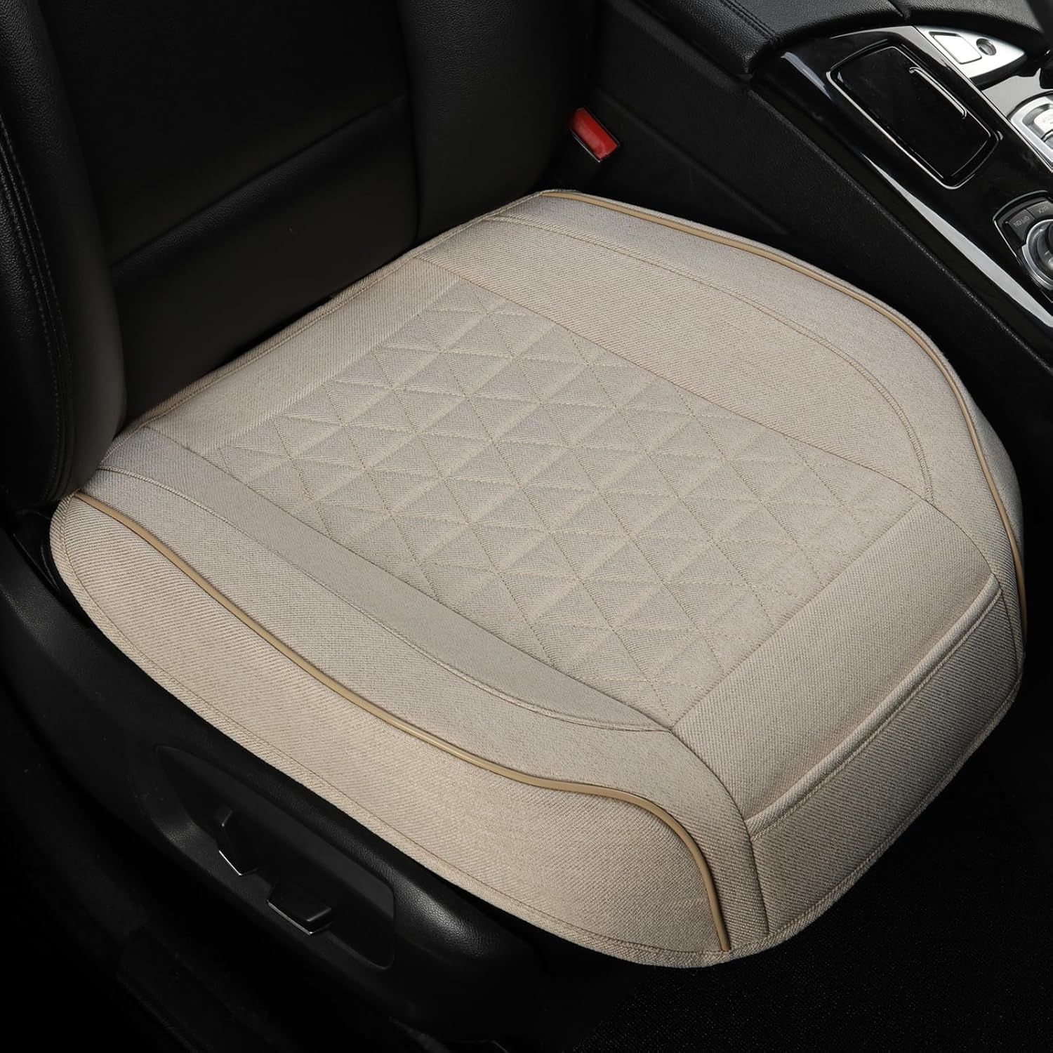 West Llama Linen Front Car Seat Cover Protector Anti-Slip Bottom Seat Cover Fits 95% of Vehicles,Wrapping Around The Bottom,Diamond Pattern(Black-2Pcs)