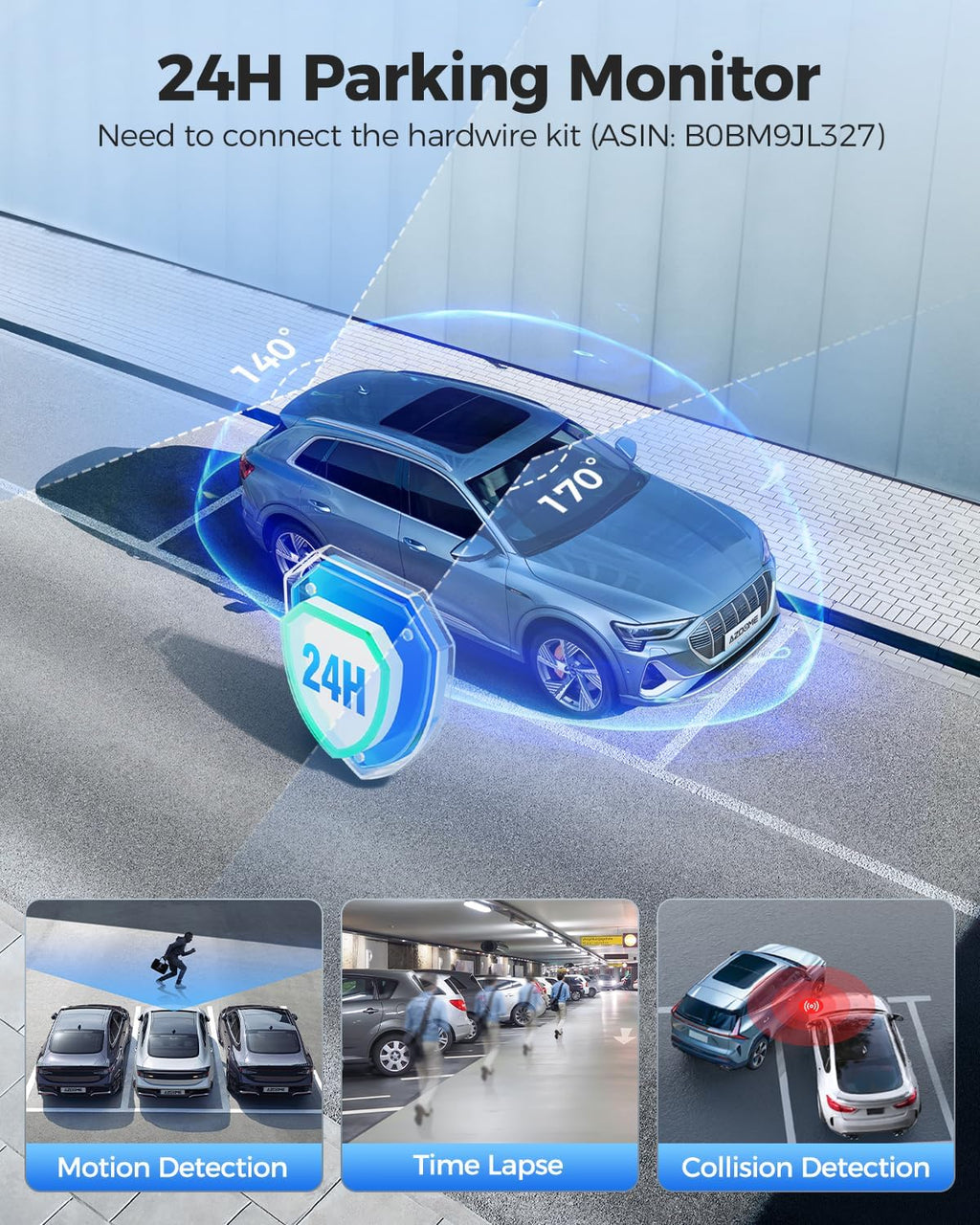 AZDOME 4K Dash Cam Front and Rear, STARVIS Night Vision, UHD 2160P WiFi Dash Camera for Cars with GPS, Included 64GB Card, 2.4" IPS Screen Dashcam, 170°Wide Angle, WDR, 24H Parking Mode (GS63H Pro)