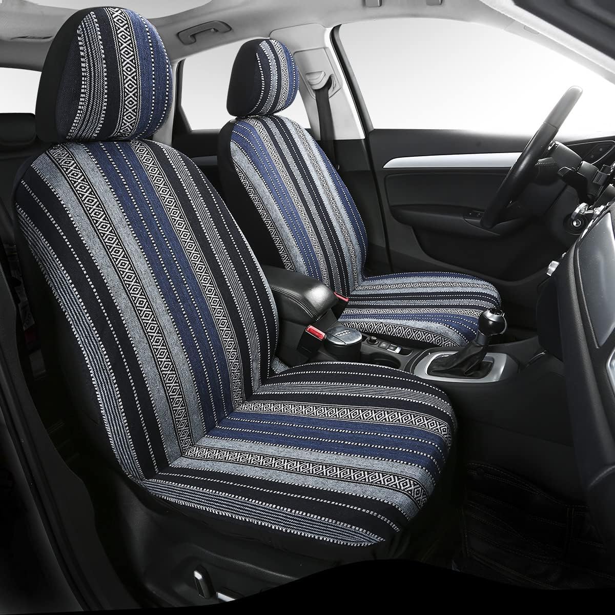 PONYJOYUP Baja Saddle Blanket Car Seat Covers 9PCS Full Set, Breathable and Washable Striped Woven Automotive Vehicle Seat Cover, Universal Seat Cover for Sedan, SUV, Truck, Airbag Compatible