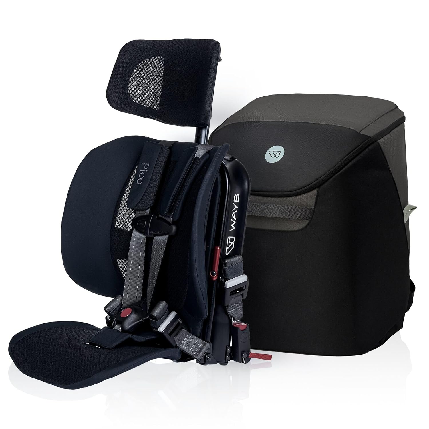 WAYB Pico Travel Car Seat with Premium Carrying Bag- Lightweight, Portable, Foldable - Perfect for Airplanes, Rideshares, and Road Trips - Forward Facing for Kids 22-50 lbs. and 30-45"