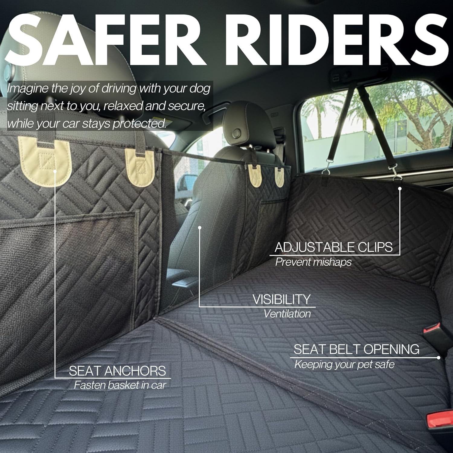 Premium Dog Back Seat Extender | Supports 400 lbs | Waterproof Hard Bottom & Non-Slip Design | Pet Seat Cover with Mesh Window & Storage Pocket | Fits Cars, SUVs & Truck (Black)