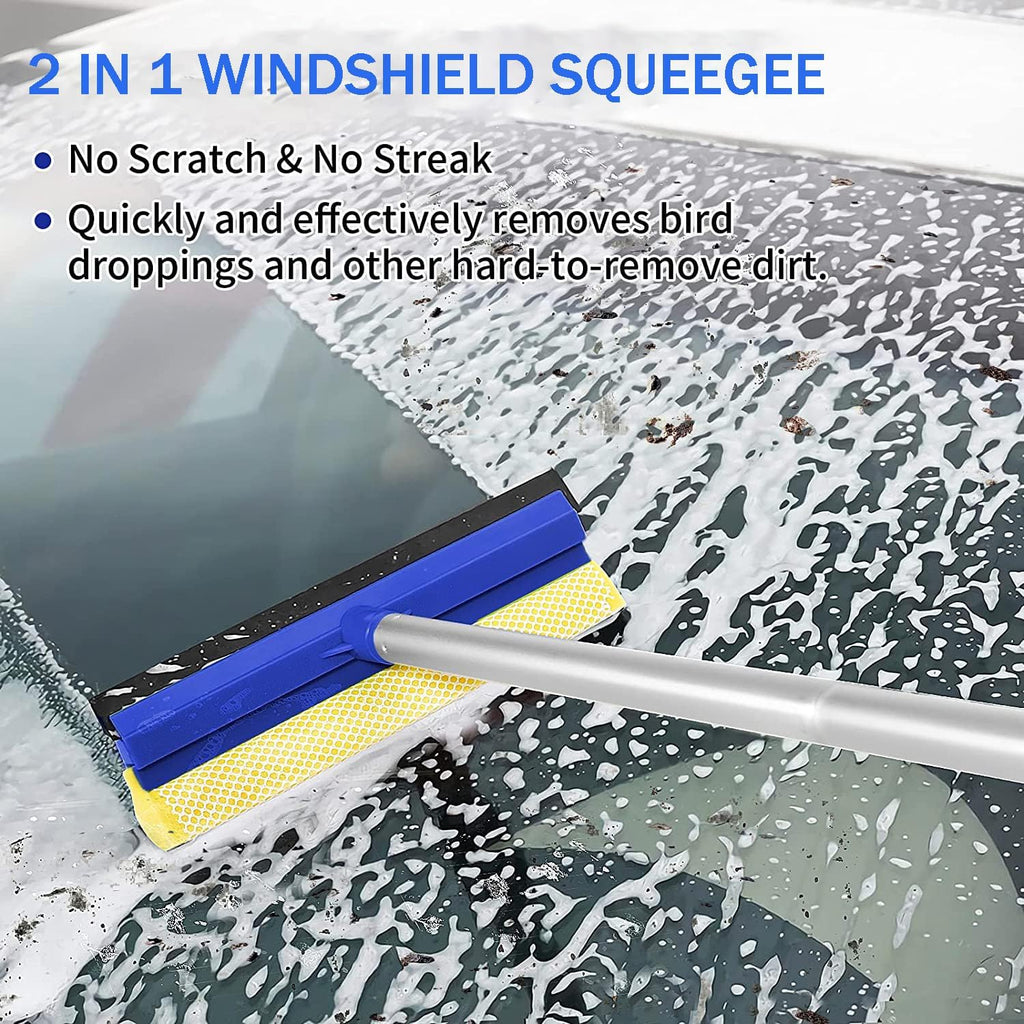 Wontolf 62'' Car Wash Brush with Long Handle, Scratch-Free Soft Bristles Sturdy Car Wash Mop Kit, Complete Car Cleaning Brush Kit Wash Mitt Towel Windshield Squeegee Wheel Tire Brush for Car Truck RV