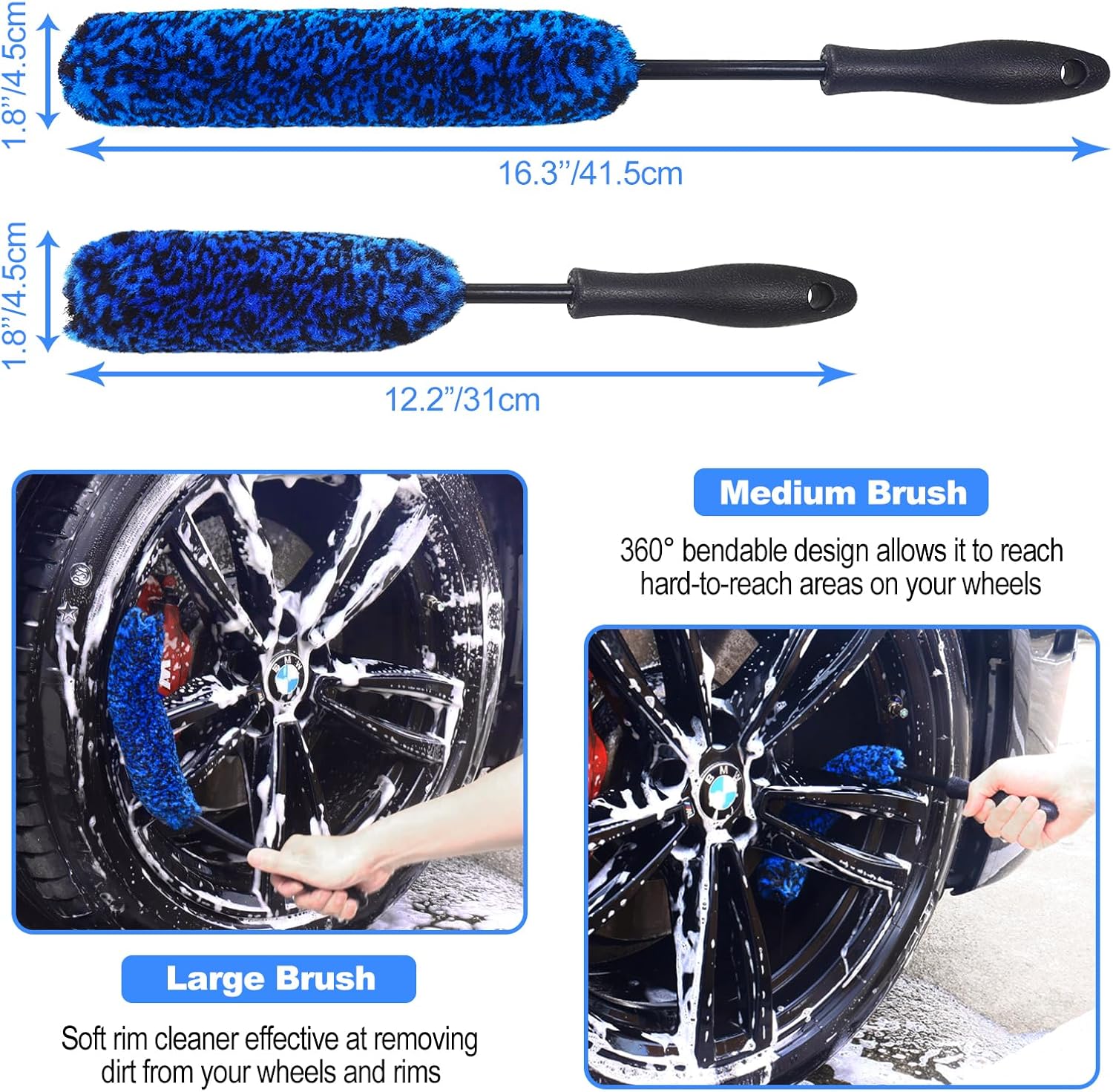 12Pcs Wheel Brush Kit for Cleaning Wheel and Tire, Wheel and Rim Brush, Car Detailing Brushes, Tire Brush, Bendable & Durable Car Wheel Rim Cleaner Brush Set,Car Detailing Cleaning Brush Supplies Kit