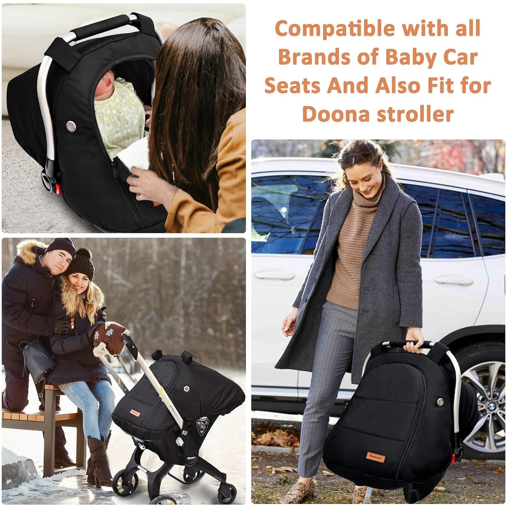 Waterproof Winter Baby Car Seat Cover, Carseat Cover Boys, Cozy & Warm Cover, Infant Car Seat Canopy, Universal Cold Weather Shield, Black