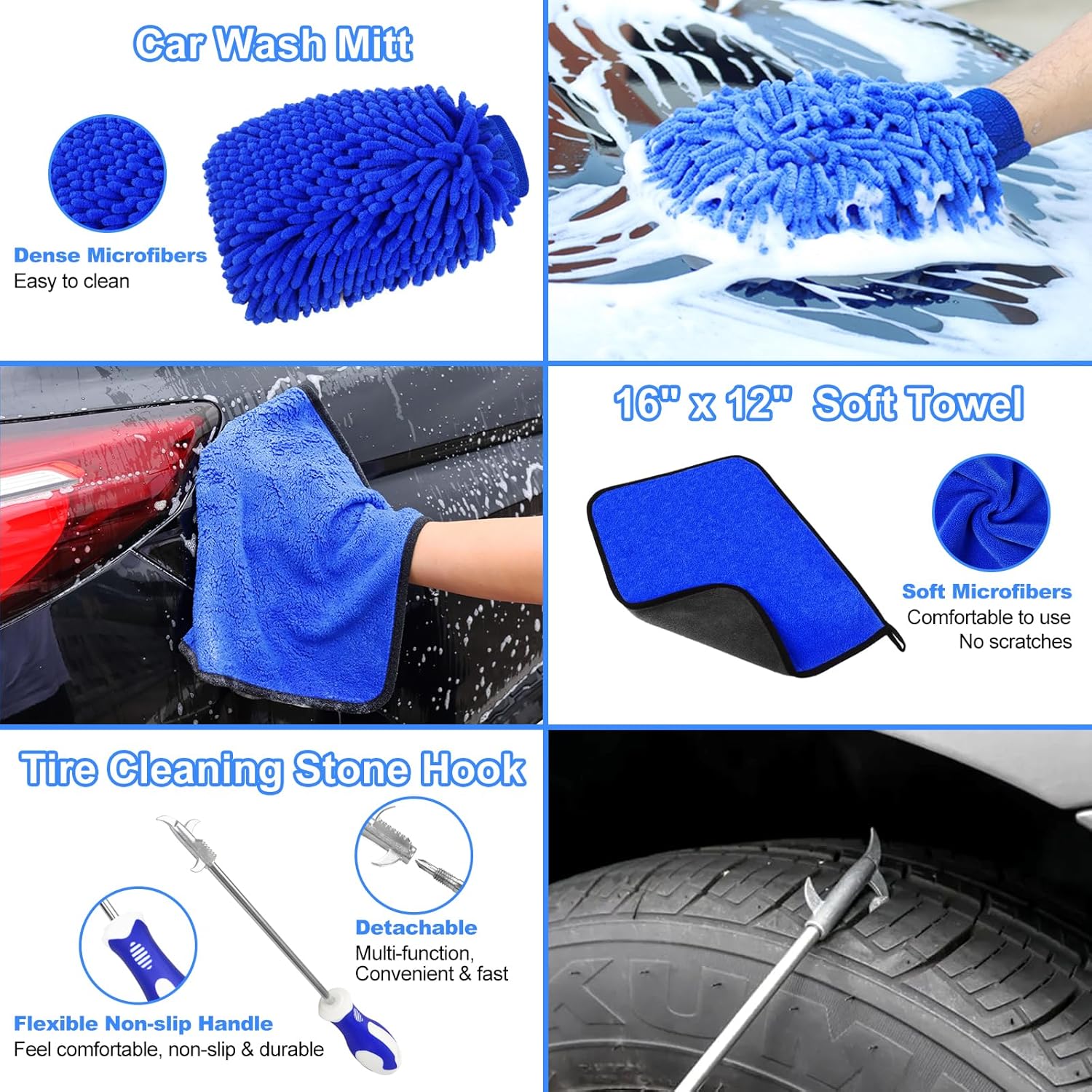 12Pcs Wheel Brush Kit for Cleaning Wheel and Tire, Wheel and Rim Brush, Car Detailing Brushes, Tire Brush, Bendable & Durable Car Wheel Rim Cleaner Brush Set,Car Detailing Cleaning Brush Supplies Kit